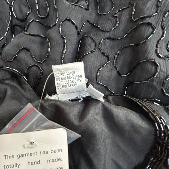 Vintage JMD New York Womens Black Silk Sequin Beaded Evening Jacket Cape XL New - Picture 4 of 7